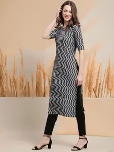 7Threads Selection of 3 Chevron Printed Round Neck Straight Kurtas