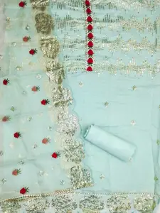 Panzora Floral Embroidered Chanderi Silk Unstitched Dress Material