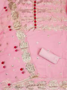 Panzora Floral Embroidered Chanderi Silk Unstitched Dress Material