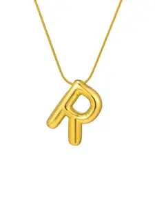 DIVASTRI Gold-Plated Anti-Tarnish R Initial Alphabet Stainless Steel Pendant With Chain
