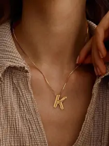 DIVASTRI Gold-Plated Anti-Tarnish K Initial Alphabet Stainless Steel Pendant With Chain