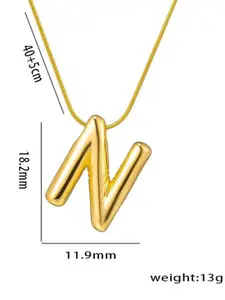 DIVASTRI Gold-Plated Stainless Steel Anti-Tarnish N Initial Alphabet Pendant With Chain