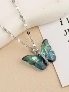 MEENAZ Silver-Plated Stainless Steel Anti-Tarnish Butterfly Shaped Pendant With Chain