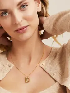 MEENAZ Gold-Plated Stainless Steel Anti-Tarnish D Initial Alphabet Pendant With Chain