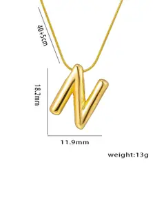 MEENAZ Gold-Plated Stainless Steel Anti-Tarnish N Initial Alphabet Pendant With Chain