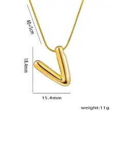 MEENAZ Gold-Plated Stainless Steel Anti-Tarnish V Initial Alphabet Pendant with Chain