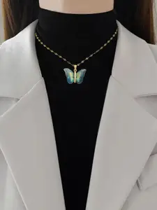 MEENAZ Silver-Plated Stainless Steel Anti-Tarnish Butterfly Shaped Pendant With Chain