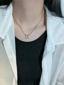 MEENAZ Gold-Plated Stainless Steel Anti-Tarnish H Initial Alphabet Pendant With Chain