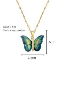 MEENAZ Gold-Plated Stainless Steel Anti-Tarnish Butterfly Shaped Pendant With Chain