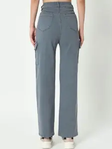 Sipsew Women Jean Straight Fit High-Rise Stretchable Cargo Jeans