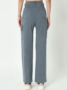 Sipsew Women Jean Straight Fit High-Rise Stretchable Cargo Jeans