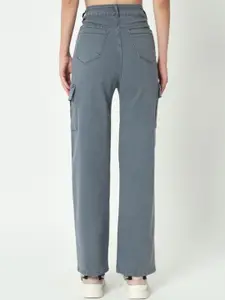 Sipsew Women Straight Fit High-Rise Stretchable Cargo Styles Jeans