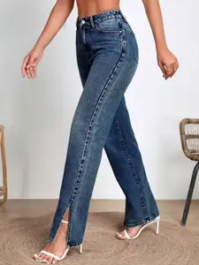 TYFFYN Women Flared High-Rise Slash Knee Heavy Fade Stretchable Jeans