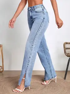 TYFFYN Women Flared High-Rise Heavy Fade Stretchable Flared Cotton Jeans