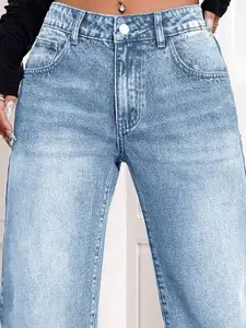 TYFFYN Women Jean Flared High-Rise Highly Distressed Heavy Fade Stretchable Jeans