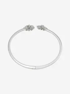 Kushal's Fashion Jewellery Sterling Silver Rhodium-Plated Stone Studded Cuff Bracelet
