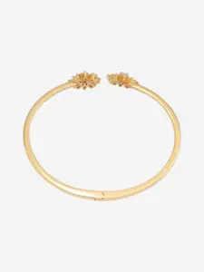 Kushal's Fashion Jewellery Sterling Silver Gold-Plated Stone Studded Cuff Bracelet