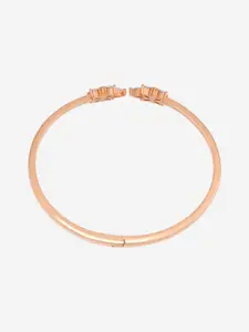 Kushal's Fashion Jewellery Sterling Silver Rose Gold-Plated Stone Studded Cuff Bracelet