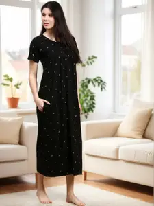 Kryptic Women Printed Cotton Maxi Nightdress