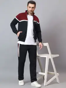 Cantabil Men Colorblock Mock Collar Mid-Rise Tracksuit