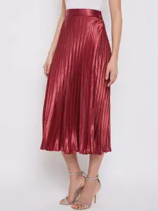 ZWERLON Women Pleated A-Line Midi Skirts