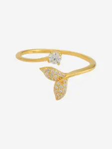 Kushal's Fashion Jewellery Sterling Silver Gold-Plated CZ Adjustable Finger Ring