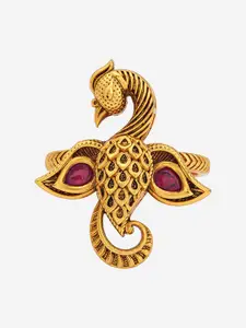 Kushal's Fashion Jewellery Gold-Plated Ruby Studded Adjustable Finger Ring