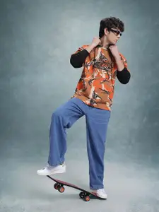 The Roadster Lifestyle Co. Abstract Printed Doctor Sleeve Hooded Pure Cotton Sweatshirt