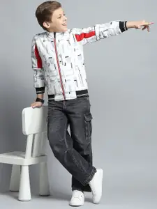 Monte Carlo Boys Mock Collar Geometric Printed Casual Lightweight Bomber Jacket