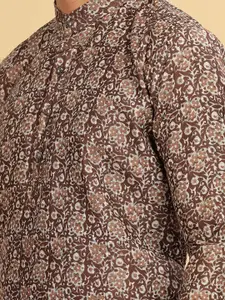 Anouk Brown Floral Printed Band Collar Pure Cotton Straight Kurta
