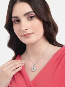 DressBerry Silver-Plated Aquamarine Circular Pendant with Chain