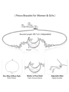 Peora Silver-Plated Cubic Zirconia Studded Wraparound Moon Style Adjustable Bracelet