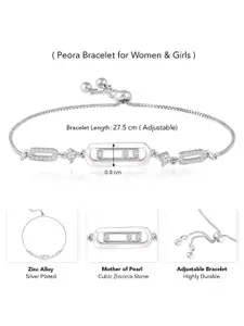 Peora Silver-Plated Cubic Zirconia Studded Wraparound Adjustable Bracelet
