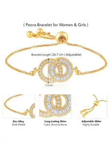Peora Gold-Plated Cubic Zirconia Studded Adjustable Wraparound Bracelet