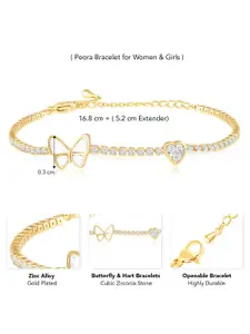 Peora Gold Plated Cubic Zirconia Adjustable & Openable Wraparound Bracelet
