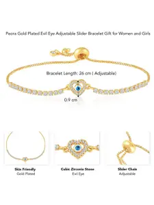 Peora Gold-Plated Cubic Zirconia Studded Evil Eye Wraparound Adjustable Slider Bracelet