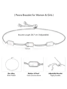 Peora Silver-Plated Mother of Pearl & Cubic Zirconia Studded Adjustable Charm Bracelet