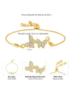 Peora Gold Plated Cubic Zirconia Studded Butterfly  Adjustable Wraparound Bracelet