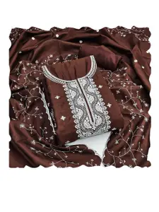 HMP Fashion Floral Embroidered Jacquard Chanderi Unstitched Dress Material