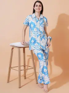 FFLIRTYGO Women Printed Shirt Collar Night Suit