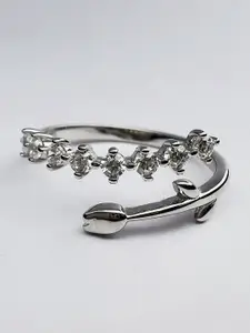 Arte Jewels 925 Sterling Silver American Diamond Stone Studded Adjustable Finger Ring