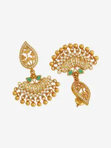 Kushal's Fashion Jewellery 92.5 Pure Silver Gold-Plated Zircon Studded Drop Earrings