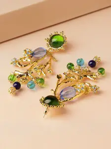 Rubans Voguish Rubans 18K Gold-Plated Green & Blue Stone Beaded Floral Dangle Earrings