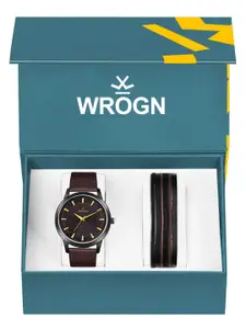 WROGN Men Analog Watch & Leather Bracelet Gift Set WRNWJ Set-58