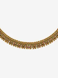 Kushal's Fashion Jewellery  Copper Ruby-Green Gold-Plated Antique Necklace