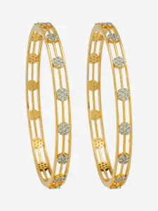 Kushal's Fashion Jewellery  Set Of 2 White Gold-Plated Cubic Zircon Studded Bangles