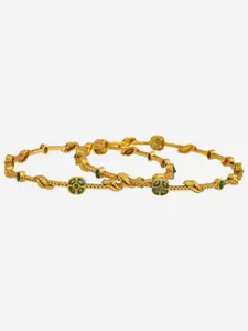 Kushal's Fashion Jewellery Set Of 2 Gold-Plated Zircon-Studded Bangles
