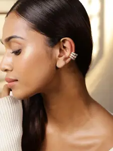 Rubans Voguish 18K Gold Plated Cubic Zirconia Studded Triple Band Statement Ear Cuff