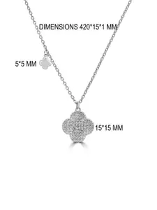 925 SILLER 925 Pure Silver Zircon Studded Both Side Wearable Floral Pendant With Chain