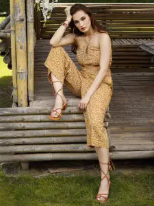 Sera Floral Printed Halter Neck Pure Cotton Top With Palazzo Co-Ords